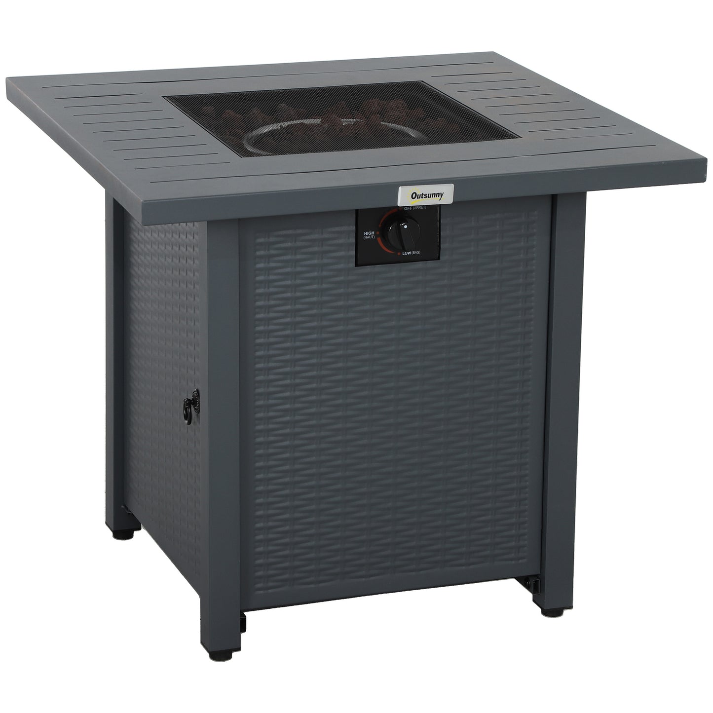 Rattan-style Propane Gas Fire Pit Table with 40,000 BTU Burner, Square Smokeless Firepit Patio Heater with Thermocouple