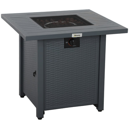 Rattan-style Propane Gas Fire Pit Table with 40,000 BTU Burner, Square Smokeless Firepit Patio Heater with Thermocouple