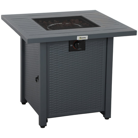 Rattan-style Propane Gas Fire Pit Table with 40,000 BTU Burner, Square Smokeless Firepit Patio Heater with Thermocouple