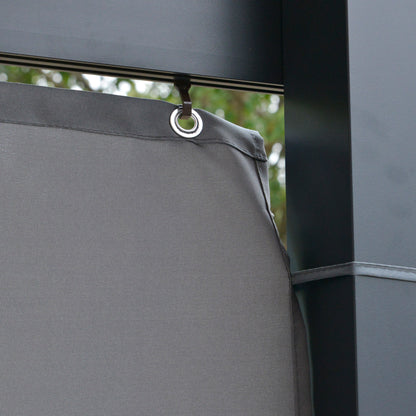 4 x 3(m) Outdoor Hardtop Gazebo with Curtains, Lean to Aluminium Pergola with Polycarbonate Roof