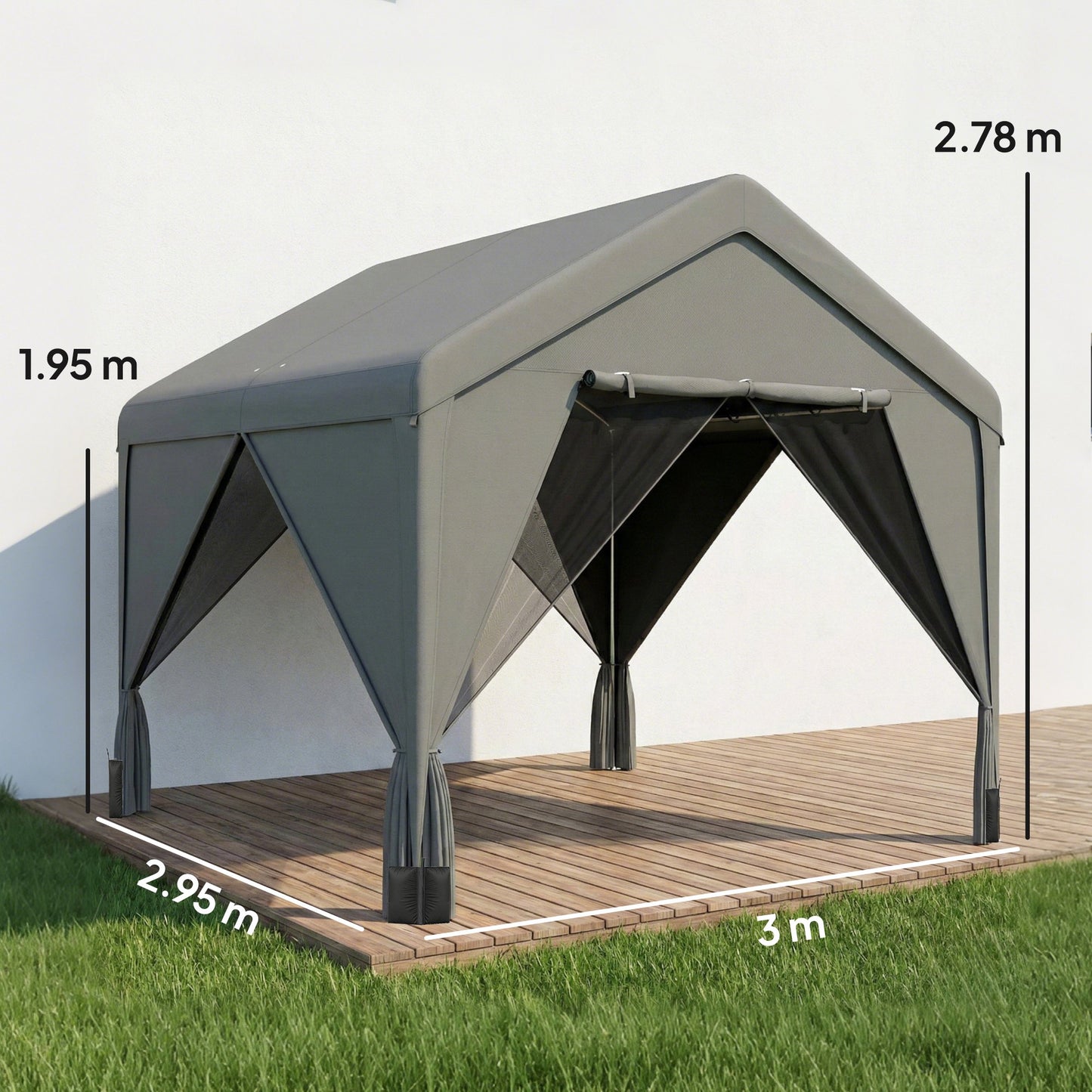 3 x 3 m Patio Gazebo with Netting & Curtains, Outdoor Canopy Shelter with Galvanised Steel Frame, Dark Grey