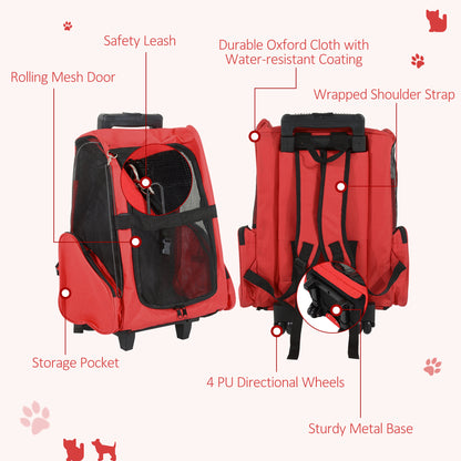 2 in 1 Dog Backpack and Trolley, Pet Travel Backpack Cat Dog Carrier with Telescopic Handle