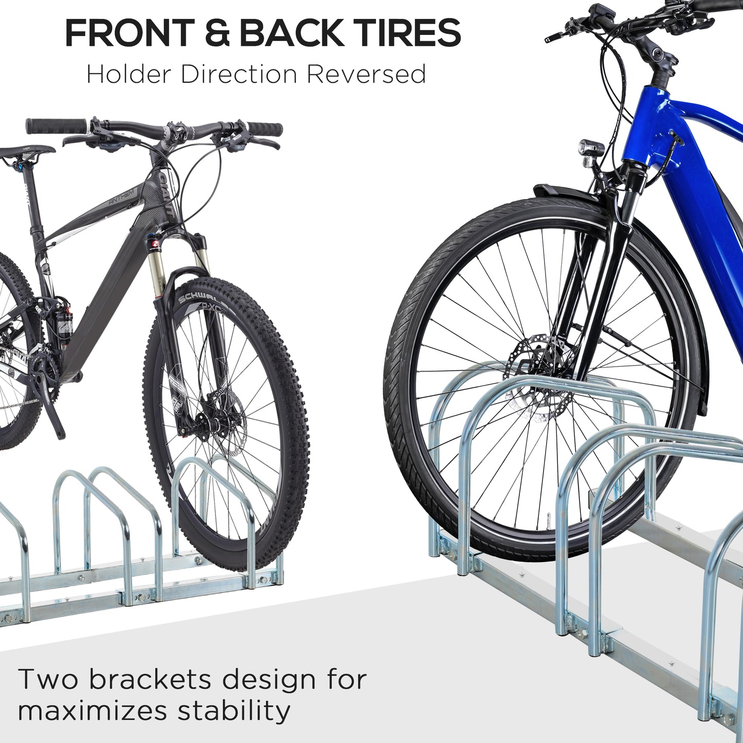 Bike Stand Parking Rack Floor or Wall Mount Bicycle Cycle Storage Locking Stand 145L x 33W x 27H (5 Racks, Silver)