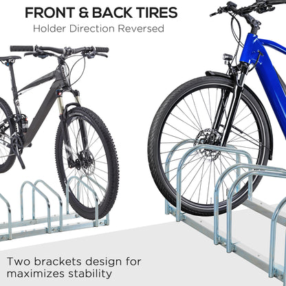 Bike Stand Parking Rack Floor or Wall Mount Bicycle Cycle Storage Locking Stand 145L x 33W x 27H (5 Racks, Silver)