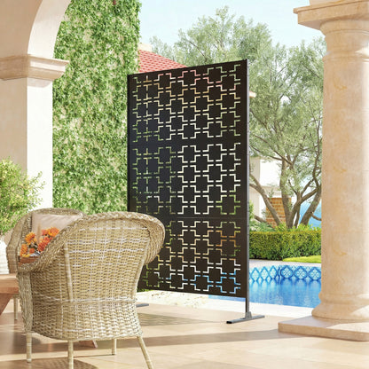 Metal Decorative Privacy Screen Outdoor Divider, Black Grid