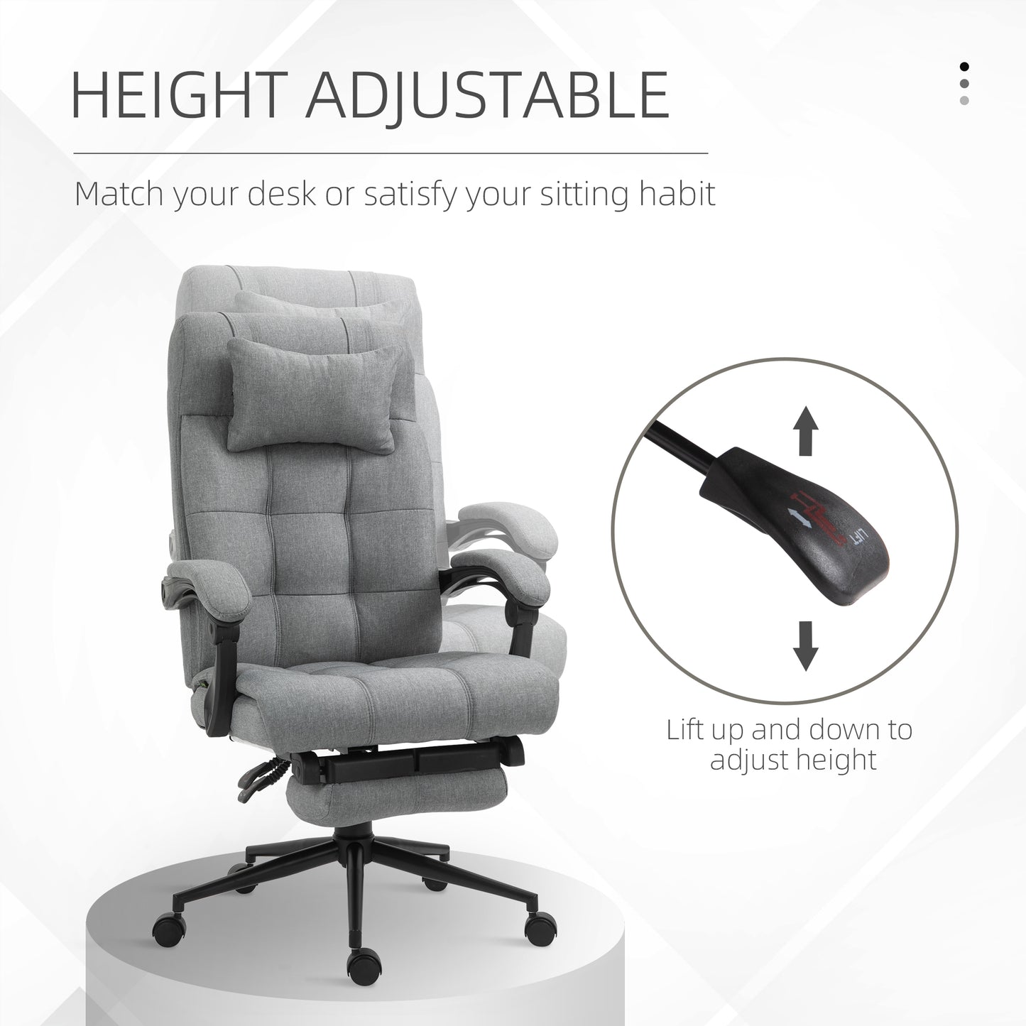 Office Chair with Footrest Ergonomic Office Chair with Armrests Lumber Support and Headrest Light Grey