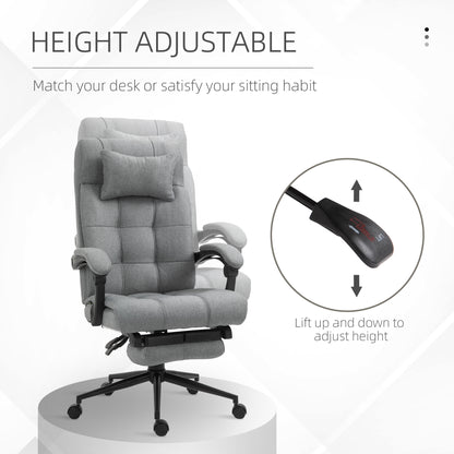Office Chair with Footrest Ergonomic Office Chair with Armrests Lumber Support and Headrest Light Grey
