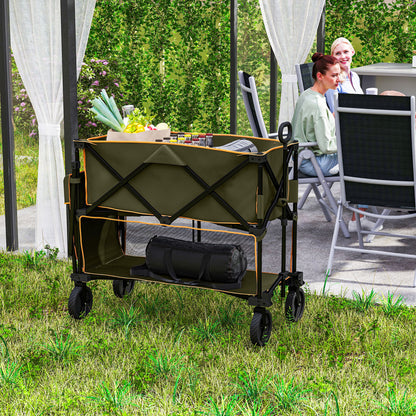 Double Decker Folding Festival Trolley on Wheels, 200KG & 350L Capacity Collapsible Wagon Festival Trolley Cart