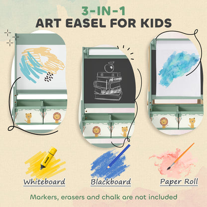 Art Easel for Kids, Double-Sided Whiteboard/Blackboard with Paper Roll, Two Storage Boxes, for Ages 3-8 Years, Green