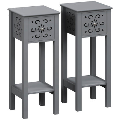 Set of Two Elegant Floral Cut-Out Side Tables - Grey