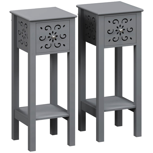 Set of Two Elegant Floral Cut-Out Side Tables - Grey