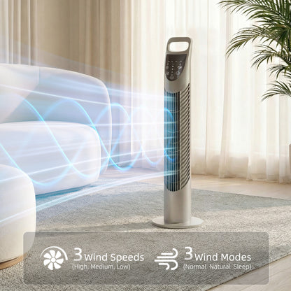Tower Fan Oscillating 3 Speeds 3 Winds 40W w/ RC Timer Quiet - Grey