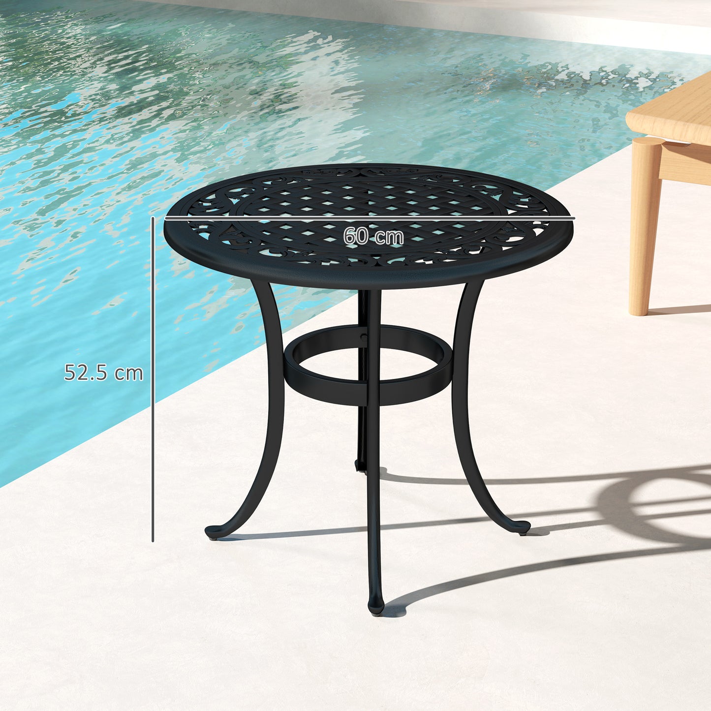 Outdoor Garden Table, Cast Aluminium Patio End Table with Anti-slip Foot Pads for Garden, Patio, Balcony, 60 x 60 cm, Black