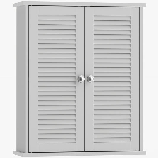 Bathroom Cabinet, Bathroom Wall Cabinet with Louvered Doors and Adjustable Shelf Storage for Kitchen, White