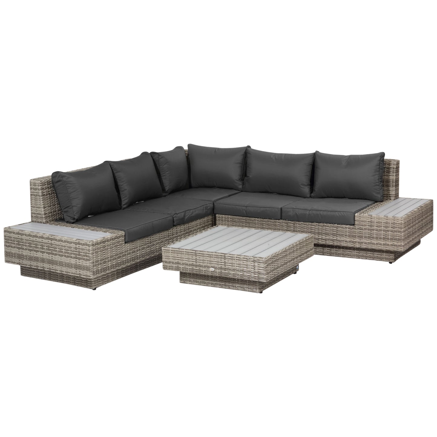 4 PCs Rattan Garden Furniture Outdoor Sectional Corner Sofa and Coffee Table Set Conservatory Wicker Weave Furniture with Arm