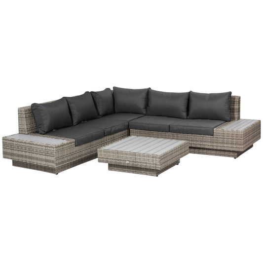 4 PCs Rattan Garden Furniture Outdoor Sectional Corner Sofa and Coffee Table Set Conservatory Wicker Weave Furniture with Arm