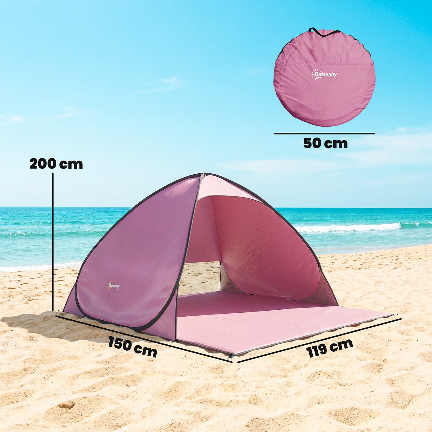 Pop up Beach Tent, UV 50+ Sun Shelter with Carry Bag, 2x1.5m for 2-3 Person, Pink