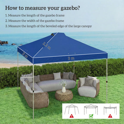 Gazebo Roof Replacement UV50+ Waterproof Pop Up Canopy Cover with 8 Drainage Holes 3 x 3 m Blue