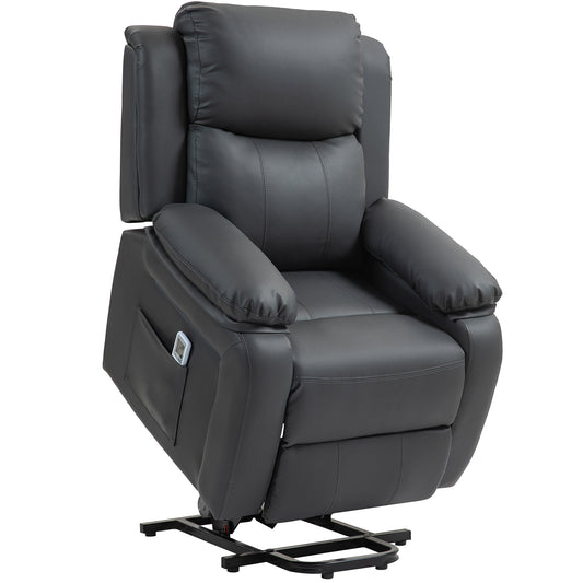 Riser and Recliner Chair with Vibration Massage, PU Leather Power Lift Chair for Elderly, Dark Grey