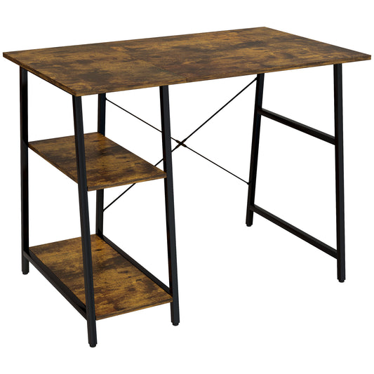 Industrial-Style Work Desk, with Shelves - Brown/Black