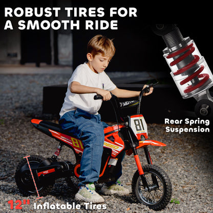 Kids Electric Motorbike 3 Gearboxes Speed Ride on Motorcycle with 41min Ranges - Red