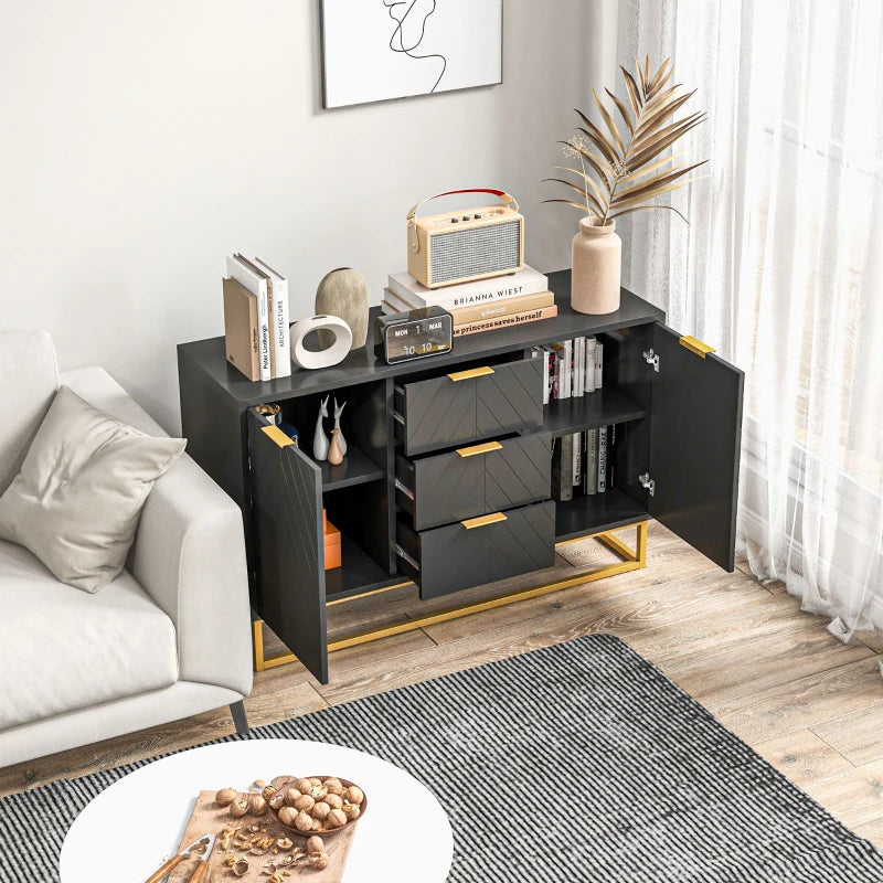 Modern Sideboard with 3-Drawers and Adjustable Shelves - Black