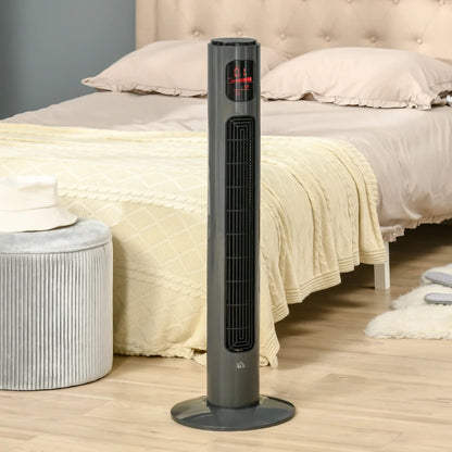 38" Freestanding Oscillating Tower Fan with Red LED Panel, 3 Speed Modes and 12hr Timer