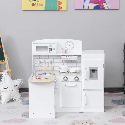 Kids Kitchen Playset with Tap, Fridge and Microwave - White