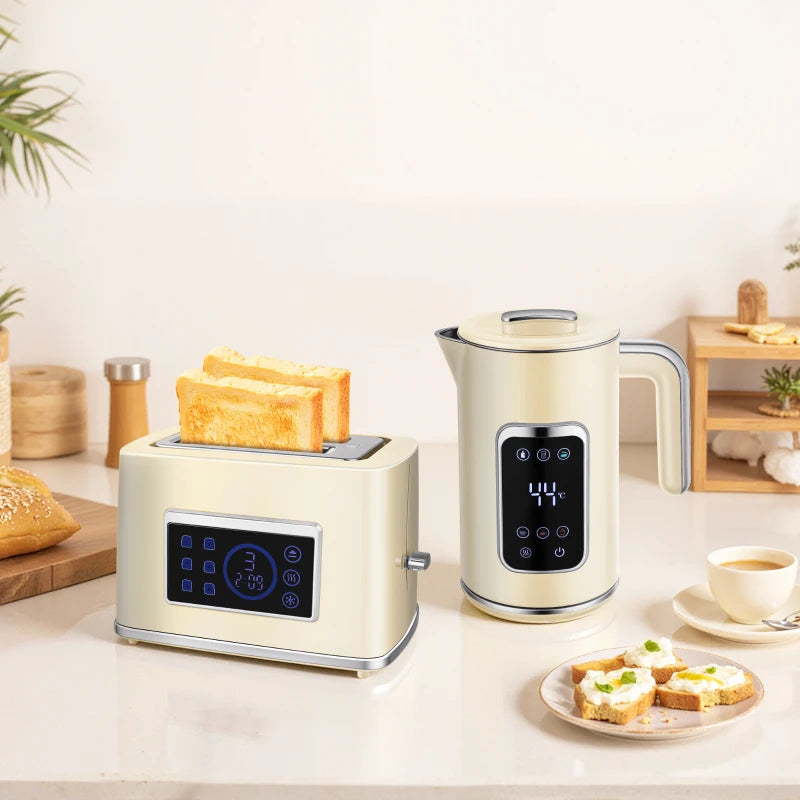 Smart Touch Screen Kettle and Toaster set - Cream