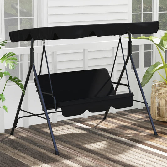 3-Seater Swing Chair with Adjustable Overhead Sun Protection Canopy - Black