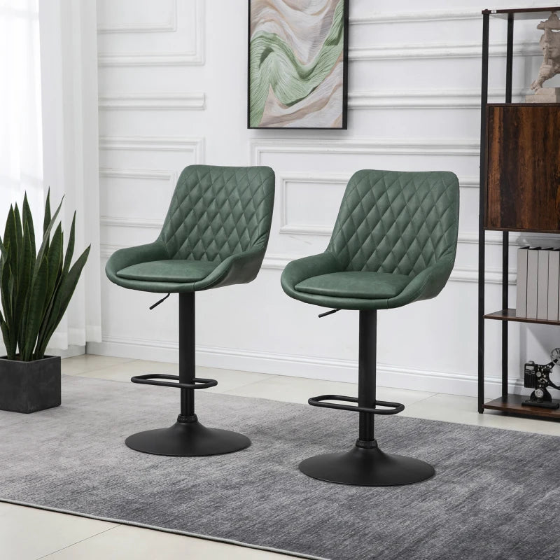 Adjustable Counter Height Retro Bar Stools / Dining Chairs with Footrest - Set of 2 - Green