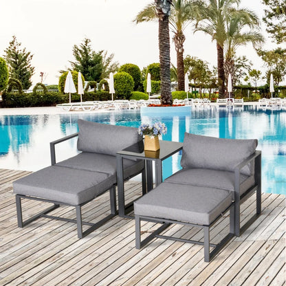 5-Piece Sun Lounger Set with Cushions, 2 Seats, 2 Footstools and Table