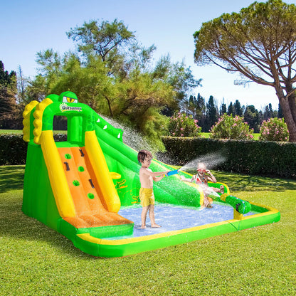 5in1 Kids Bouncy Castle with Climbing Wall, Slide, Ball Hoop, Water Sprayer and Paddle Pool