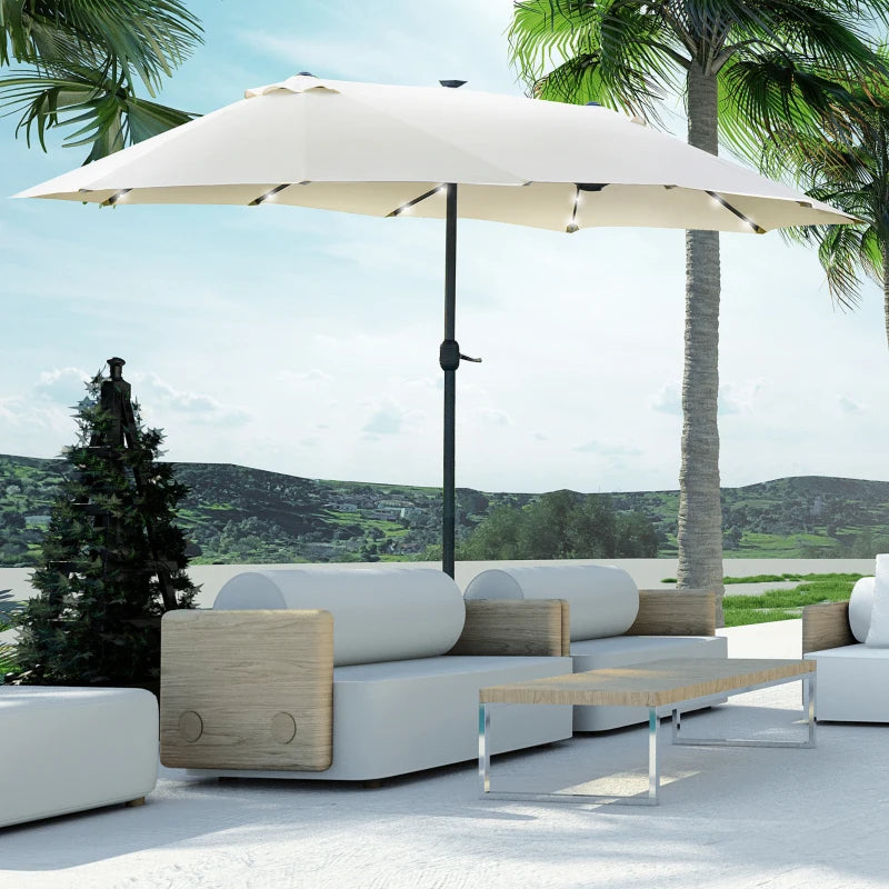 LED - Double Sided Parasol Sun Umbrella - Solar Lights - (4.4m) - (Base Not Included) - White