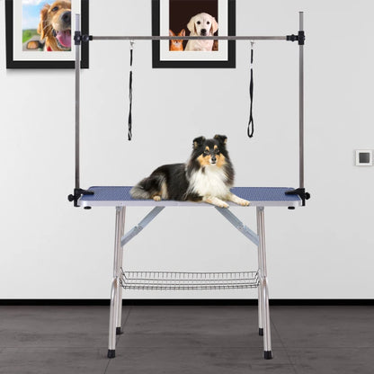 42" Dog / Pet Grooming Table with 2-Strap Loops and Underneath Storage Basket - Blue