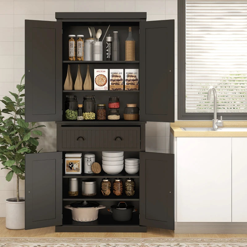 Large - Freestanding Multi Storage Kitchen Pantry / Cabinet - Black