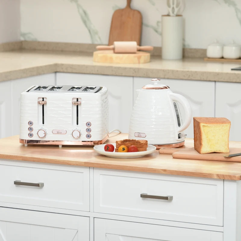 Kettle (1.7L) and Toaster Set with 7 Browning Controls and Crumb Tray (4 Slice) - White / Rose Gold