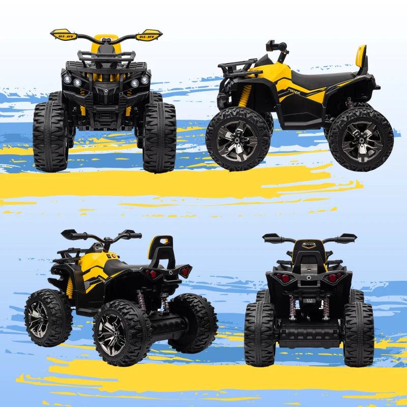 12V Quad Bike ATV with LED Lights, Music, Backrest - Yellow