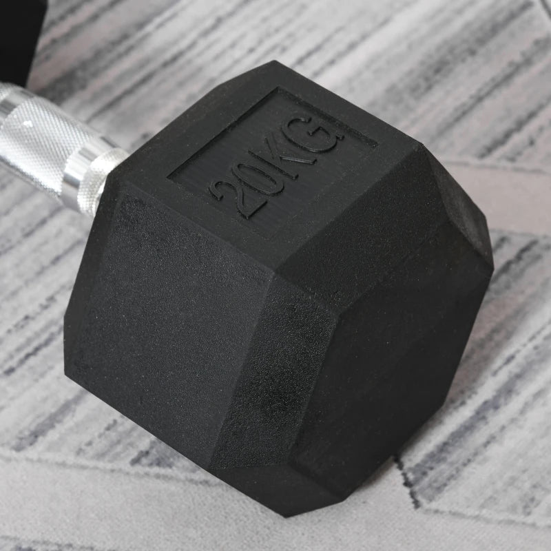 Strength Training Rubber Hex Dumbbell Set of 2x 20kg