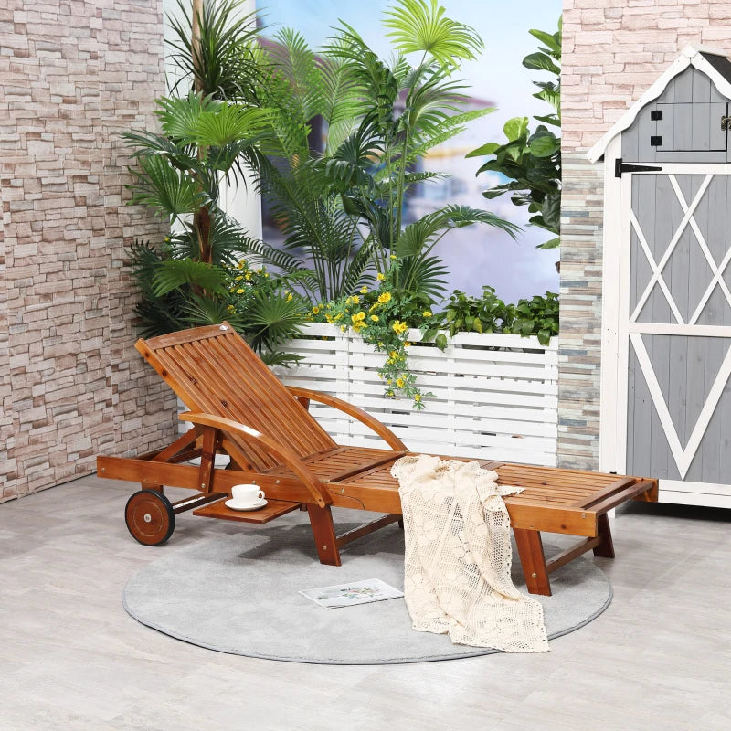 Wooden Sun Lounger with Adjustable Backrest and Ergonomic Leg Rest Setting