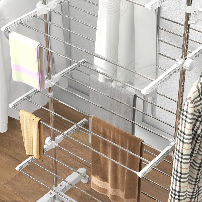 4-Shelf Collapsing Clothes Horse / Airer with Side Arms and Wheels