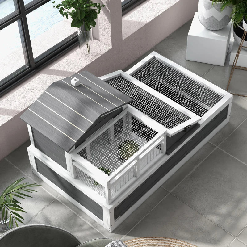 Wooden Tortoise House Style with Balcony, Tray and Roofing - Dark Grey / White