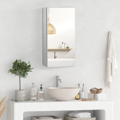 Narrow Style Bathroom Mirror Cabinet with Hidden Storage 2-Tier Shelving