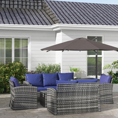 Outdoor Rattan Wicker Garden Furniture Set with Storage Table and Cushions - 6 Pieces - Navy Blue