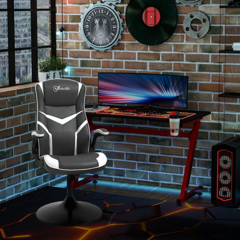 Ergonomic Swivel Gaming Computer Chair with Adjustable Height - Grey / White