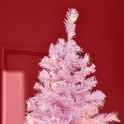 7ft Tall - Pink Prelit Slimline Christmas Tree with Metal Base Included