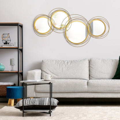 Metal / Gold Accent Circle Mirror Wall Art Sculpture - 4 Circular Mirror