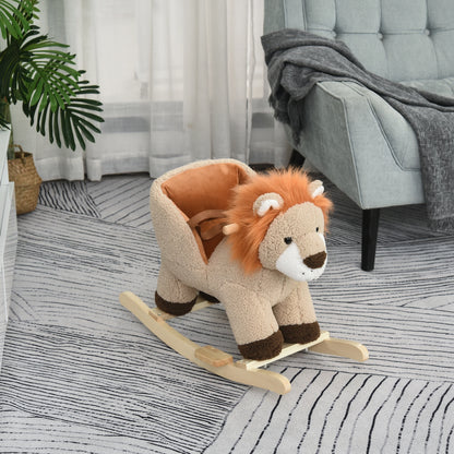 Kids Rocking Horse Plush Toy with Wooden Base and Safety Belt