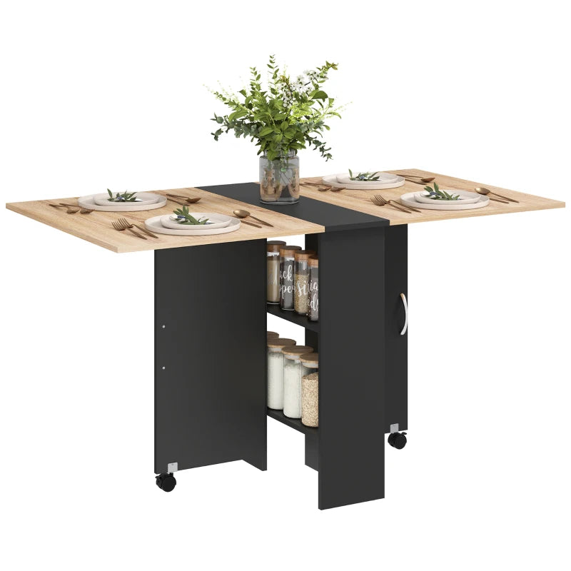 Foldaway Drop Leaf Dining Table with 2-Tier Shelving - Oak / Black