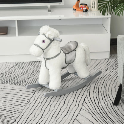 Plush Ride on Rocking Horse with Cuddle Toy Pocket - White